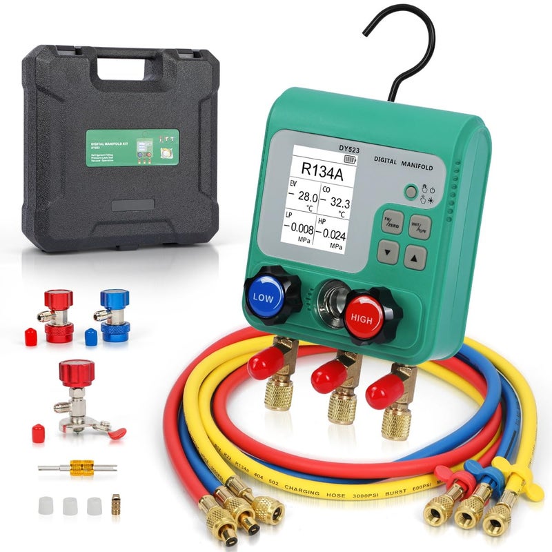 KAISAL HVAC Digital Manifold Gauge Set for 92 Refrigerant, TFT Display Digital HVAC Gauges Dual Pressure&Vacuum Test, R134A R410A Refrigerant Gauge with Hoses AC Recharge Kit for Air Conditioner/Refrigerator - Image 1